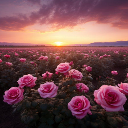 a field of pink rosesの素材