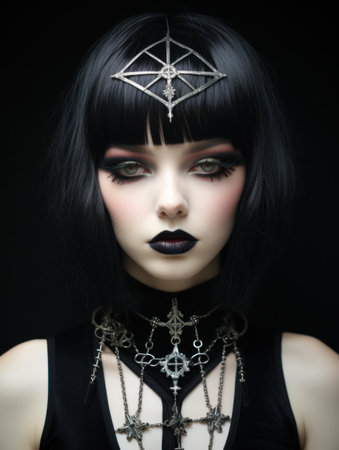 a woman with black hair and black makeupの素材