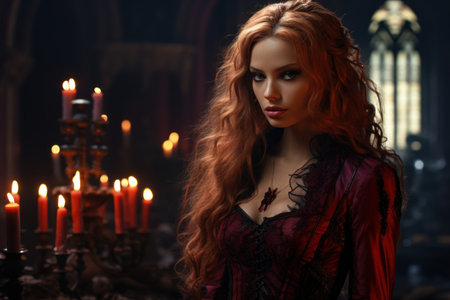 a woman in a red dressの素材