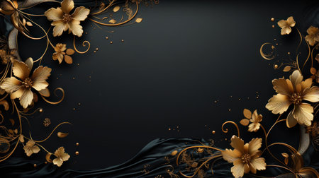 a black background with gold flowers and leavesの素材