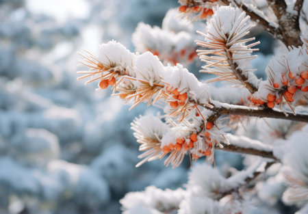 a snow covered tree branchの素材
