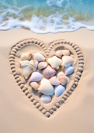 a heart shaped shell on sandの素材