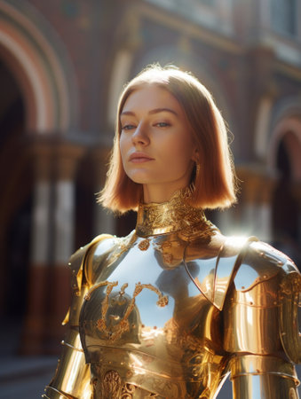 a woman in a shiny armorの素材