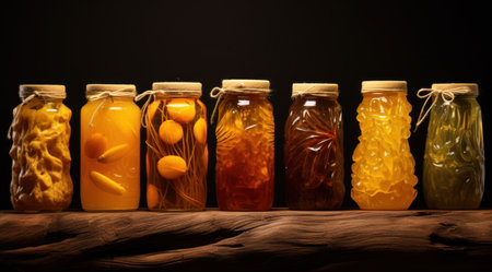 jars of different colored liquidの素材