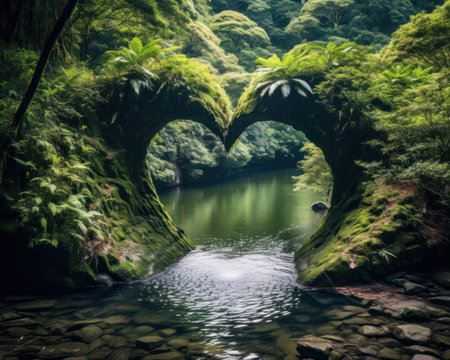 a heart shaped rock formation in a forestの素材