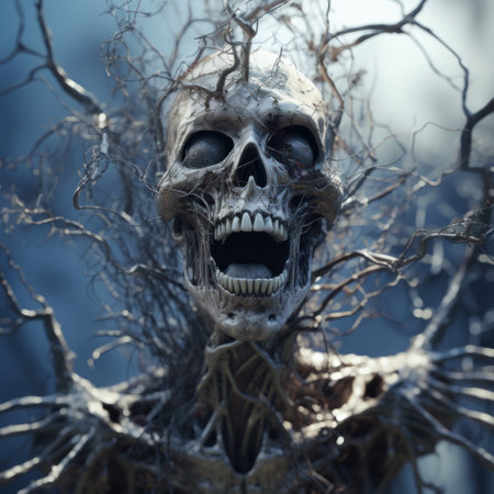 a skull with branches around itの素材