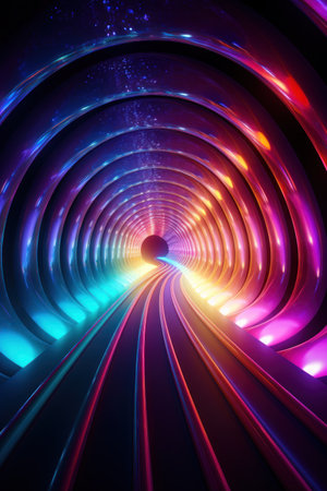 a colorful tunnel with lightsの素材