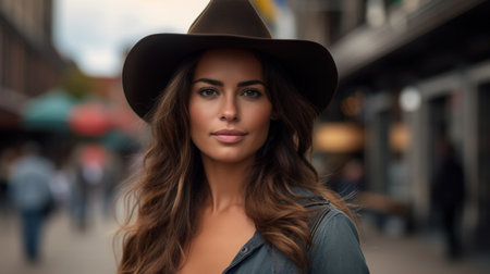 a woman wearing a hatの素材