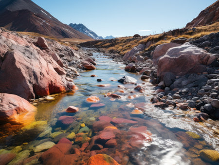 a river running through a rocky valleyの素材