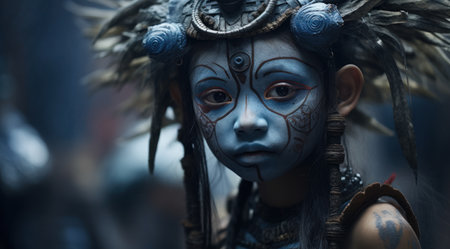 a child with blue face paintの素材