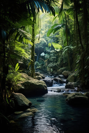 a river running through a forestの素材