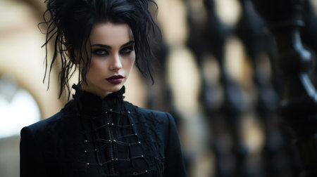 a woman in black with dark hairの素材