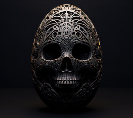 a skull carved into an eggの素材