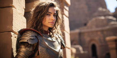 a woman in armor posing for a pictureの素材