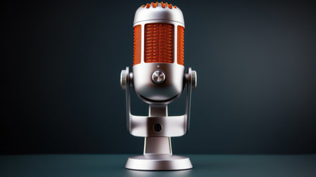 a silver microphone with orange glassの素材
