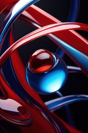 a blue and red swirls and a sphereの素材