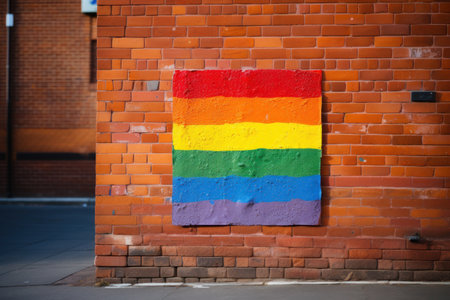 a rainbow flag painted on a brick wallの素材
