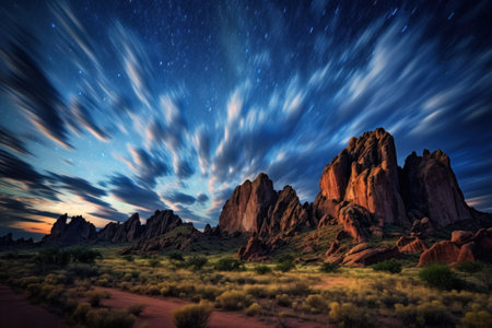 a landscape of a desert with mountains and clouds in the skyの素材