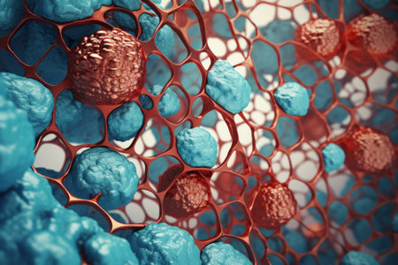 a close up of blue and red spheresの素材