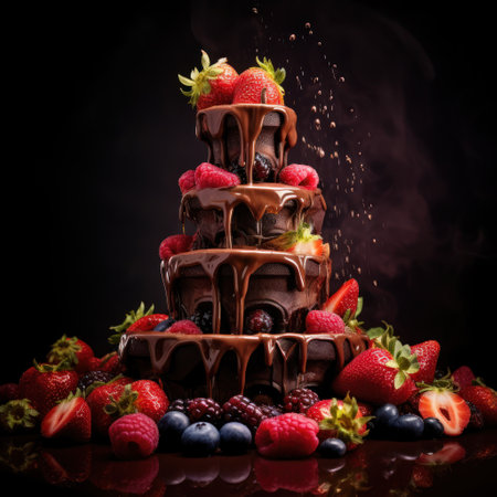 a chocolate fountain with fruits on topの素材