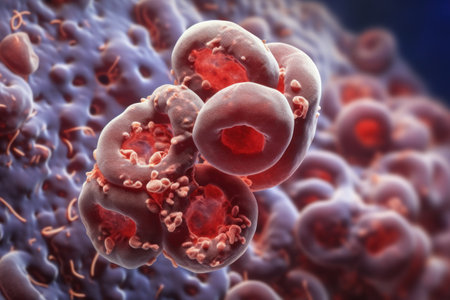 a close up of red blood cellsの素材