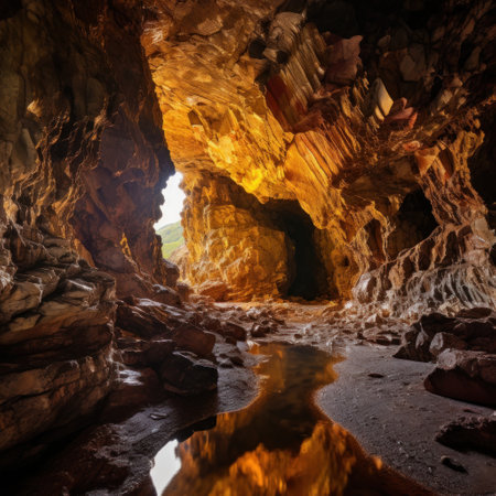a cave with a stream of waterの素材