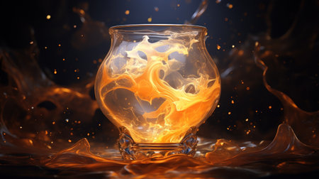 a glass bowl with a fire insideの素材
