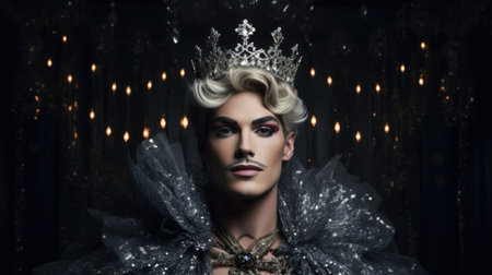 a man wearing a crown and a black capeの素材