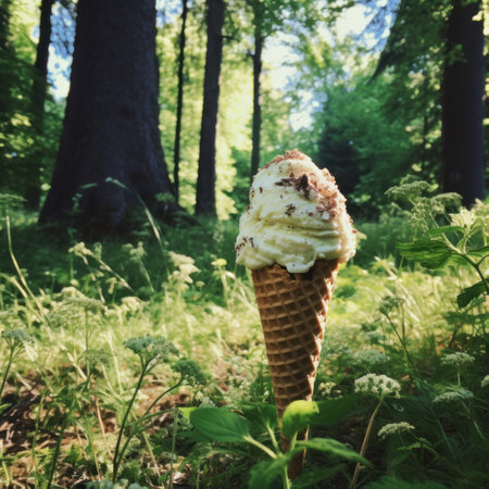 an ice cream cone in the woodsの素材