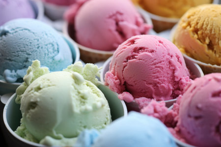 a group of ice cream in cupsの素材