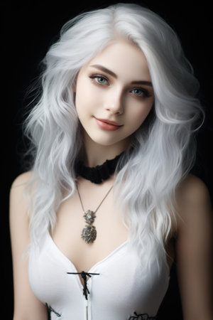 a woman with long white hairの素材