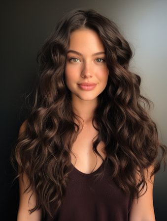 a woman with long brown hairの素材