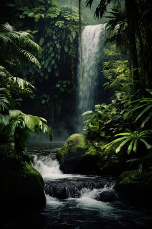 a waterfall in a forestの素材