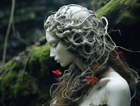 a statue of a woman with vines on her headの素材