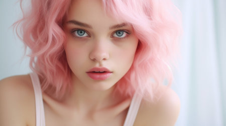 a woman with pink hairの素材