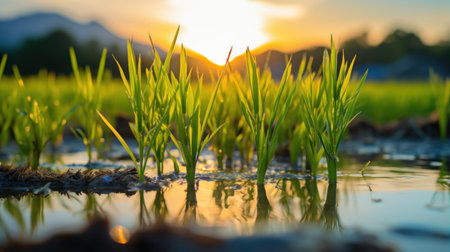 a close up of grass growing in waterの素材