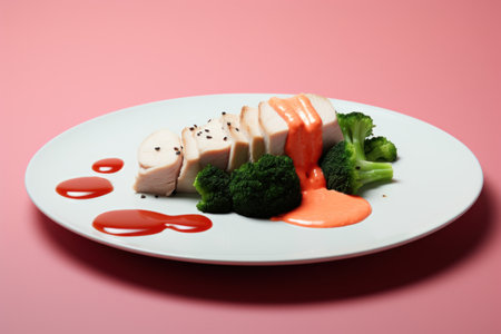 a plate of food with sauce on itの素材