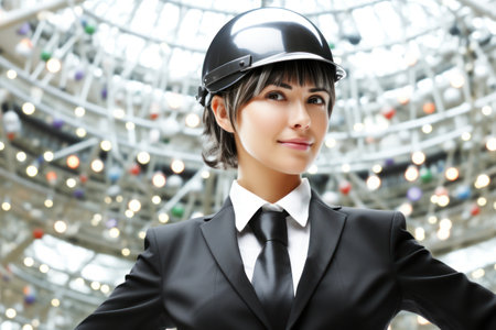 a woman wearing a black suit and tieの素材