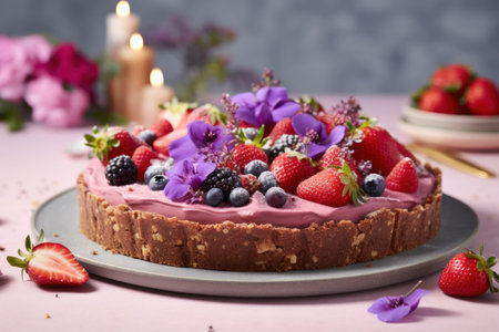 a cake with fruit on topの素材