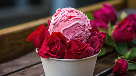 a cup of ice cream with rosesの素材