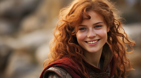 a woman with red hair smilingの素材