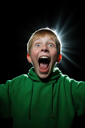 a boy with his mouth openの素材
