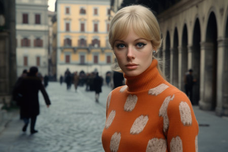 a woman in an orange sweaterの素材