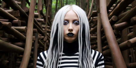 Mysterious gothic girl with white hair and blue eyesの素材