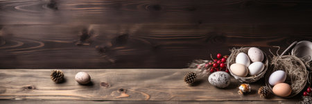 a pine cone on a wood surfaceの素材