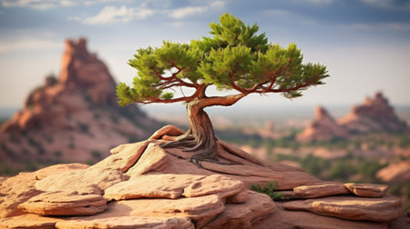 a tree growing out of a rockの素材