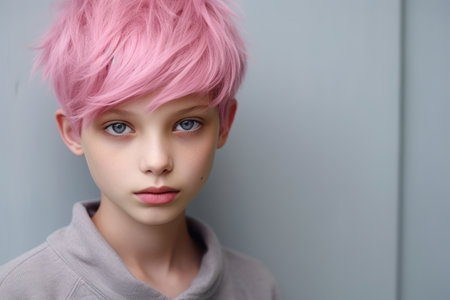 a young girl with pink hairの素材