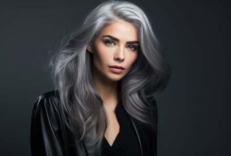 a woman with grey hairの素材