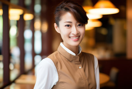 a woman smiling at cameraの素材