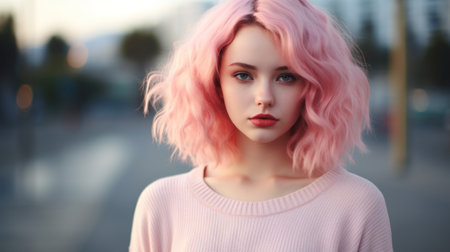 a woman with pink hairの素材